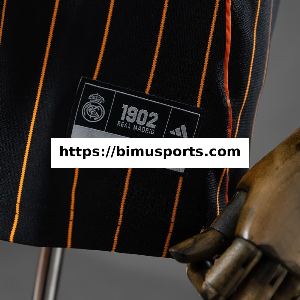 Camisola Real Madrid 25/26 Baseball - Preto e Laranja Às Riscas