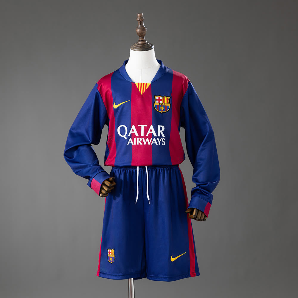 Camisola Barcelona 14/15 Principal Retro Long-Sleeve Equipamento Infantil