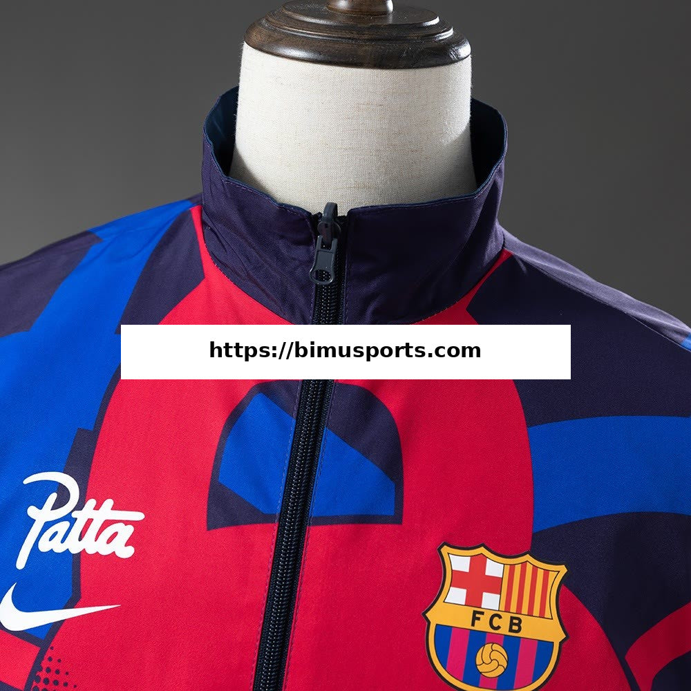 Camisola Barcelona Casaco Corta-vento Reversível - Vermelho e Azul-marinho