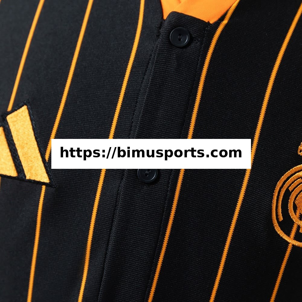 Camisola Real Madrid 25/26 Baseball - Preto e Laranja Às Riscas