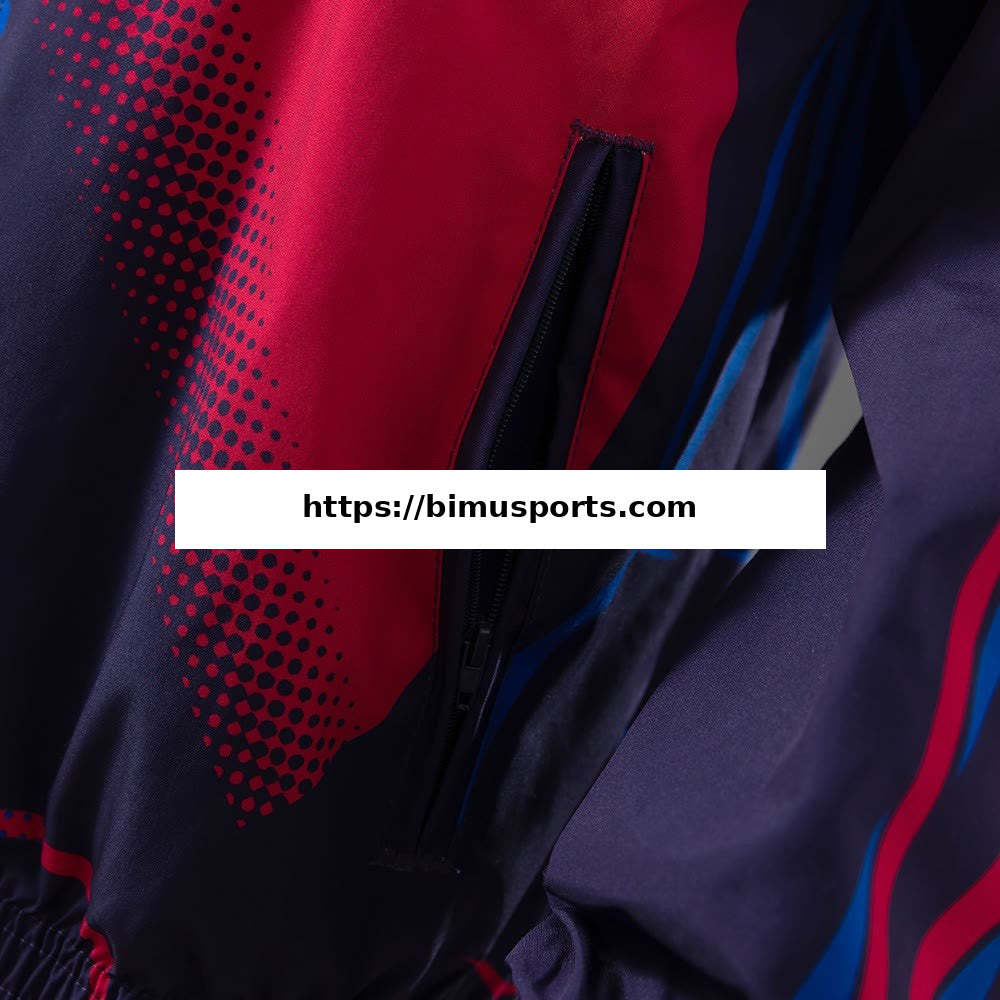 Camisola Barcelona Casaco Corta-vento Reversível - Vermelho e Azul-marinho