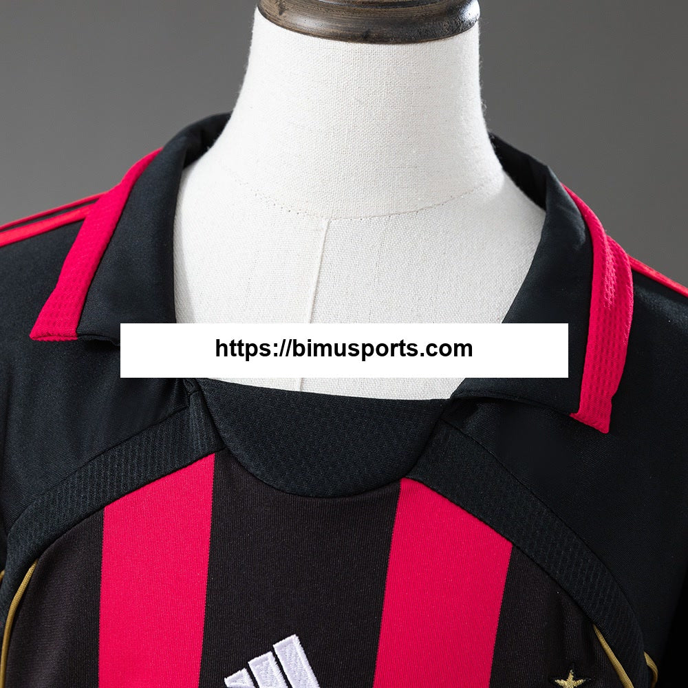 Camisola AC Milan 06/07 Principal Retro Manga Longa Equipamento Infantil