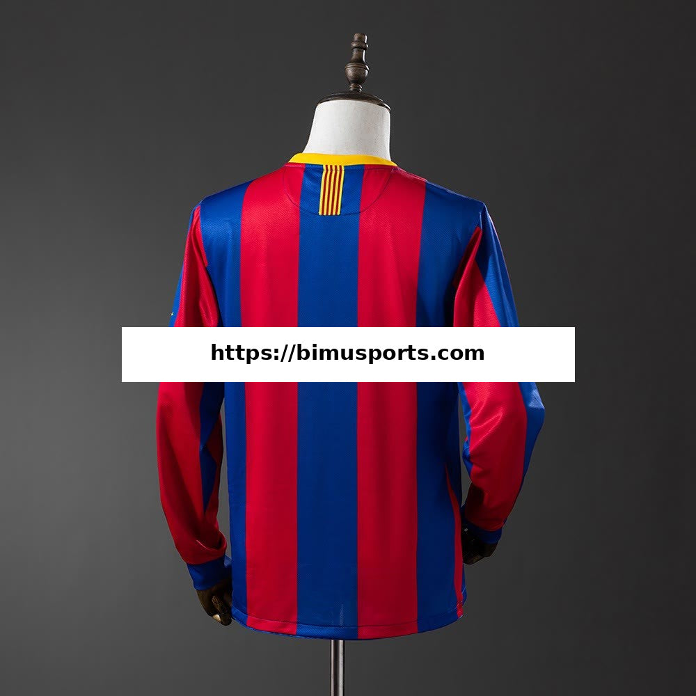 Camisola Barcelona 201011 Principal Edição da Liga dos Campeões Retro de Manga Comprida
