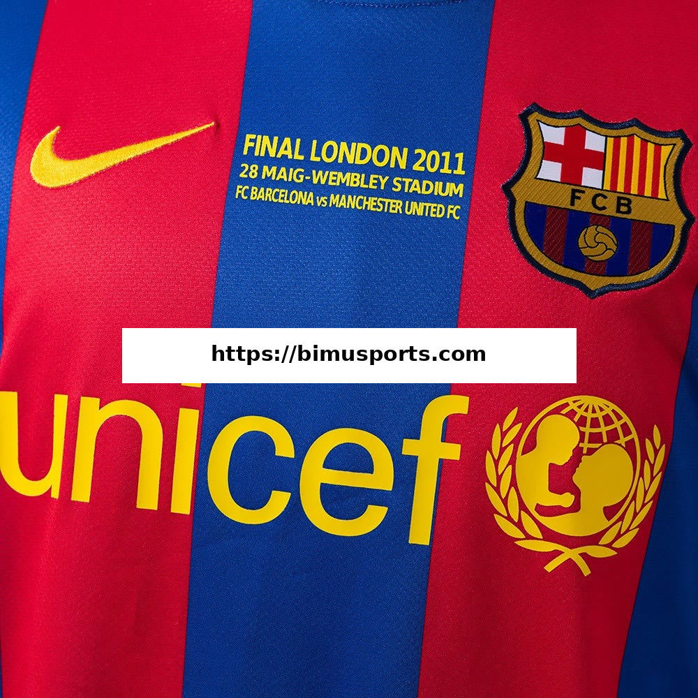 Camisola Barcelona 201011 Principal Edição da Liga dos Campeões Retro de Manga Comprida