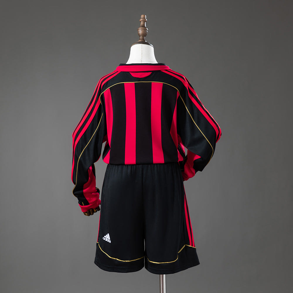 Camisola AC Milan 06/07 Principal Retro Manga Longa Equipamento Infantil