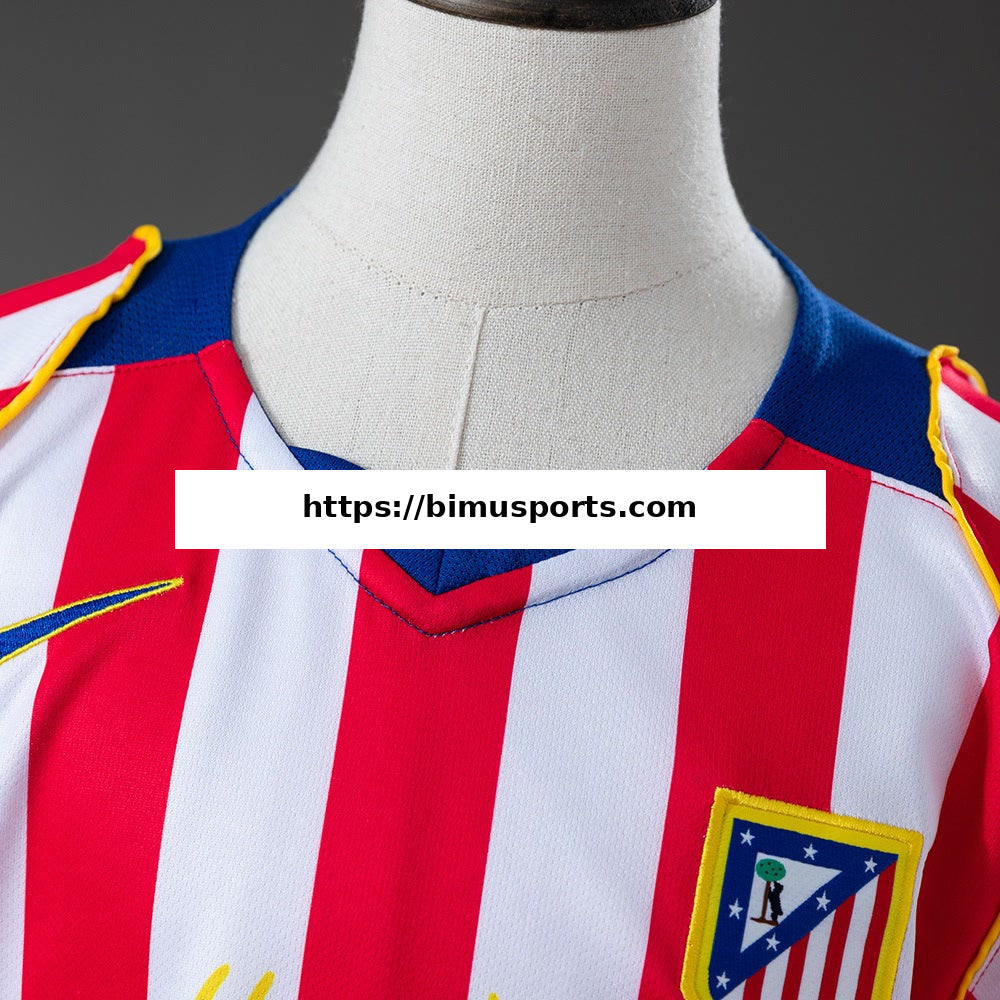 Camisola Atletico Madrid 04/05 Equipamento Infantil Principal Retro de Manga Comprida