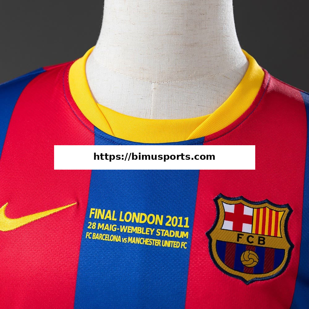 Camisola Barcelona 201011 Principal Edição da Liga dos Campeões Retro de Manga Comprida