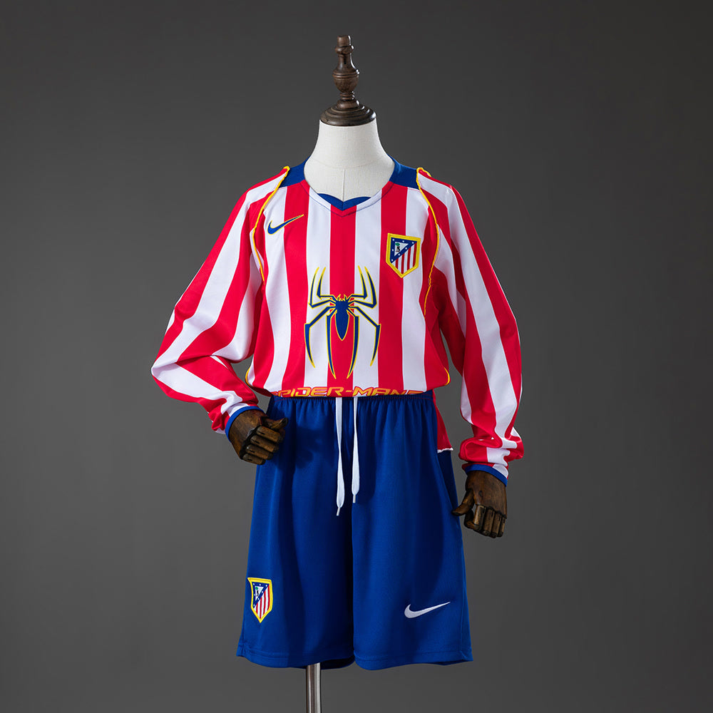 Camisola Atletico Madrid 04/05 Equipamento Infantil Principal Retro de Manga Comprida