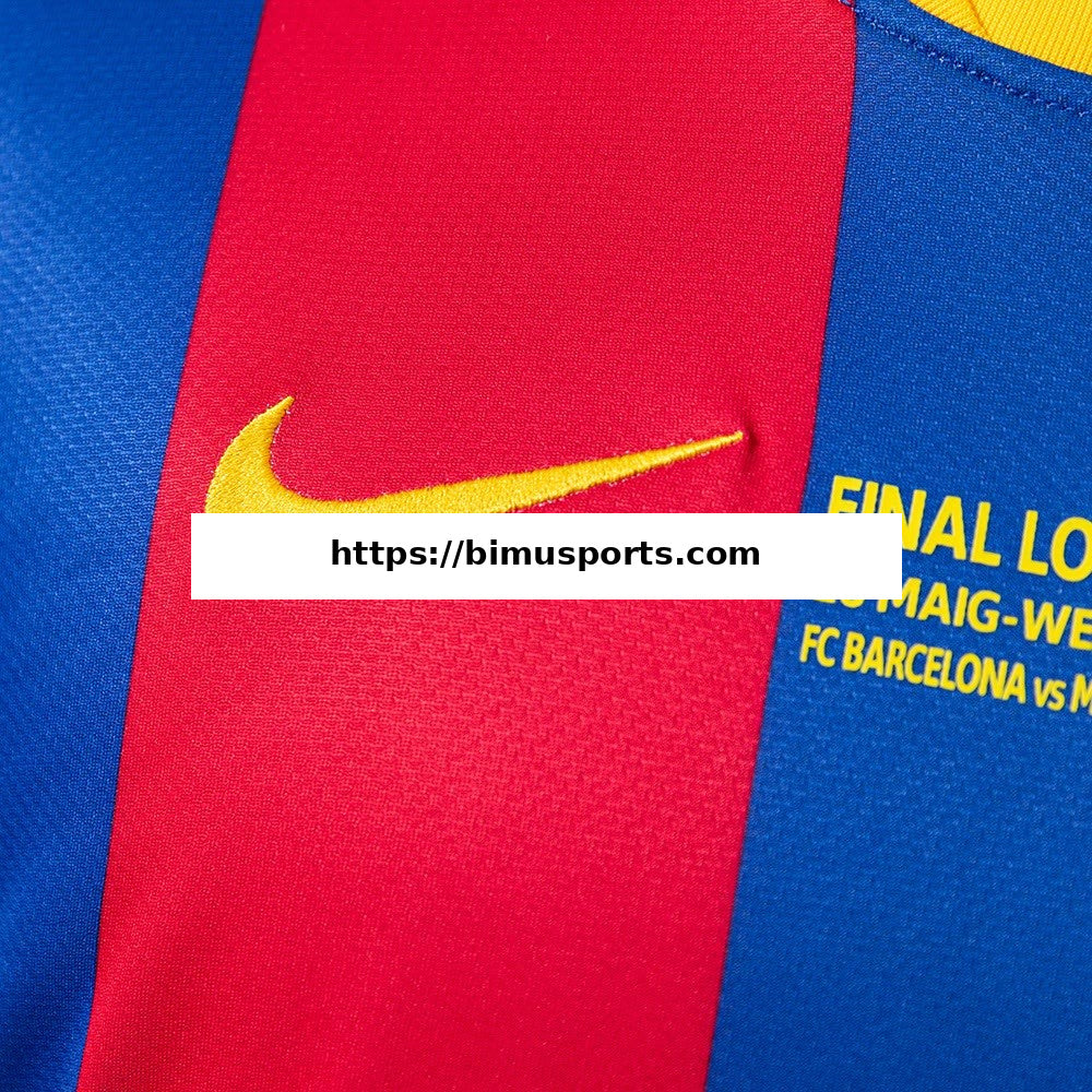 Camisola Barcelona 201011 Principal Edição da Liga dos Campeões Retro de Manga Comprida