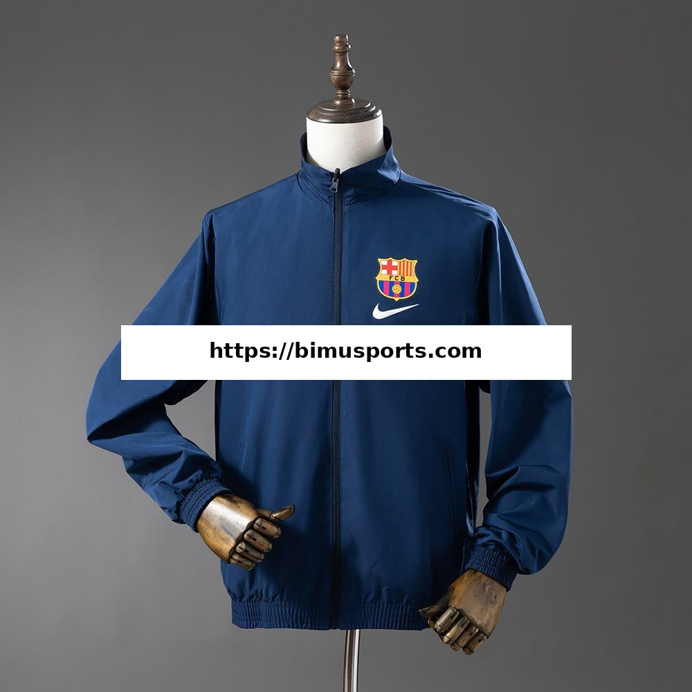 Camisola Barcelona Casaco Corta-vento Reversível - Vermelho e Azul-marinho