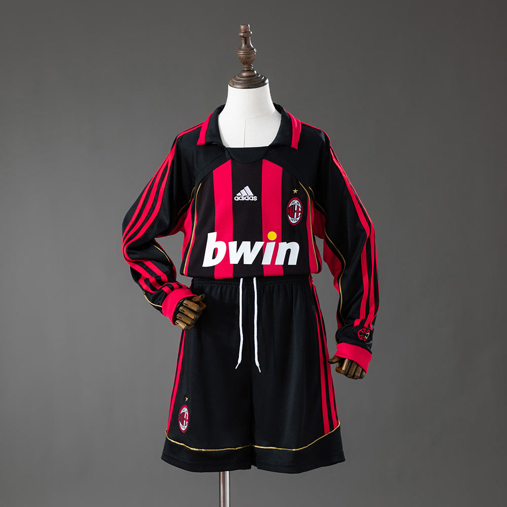 Camisola AC Milan 06/07 Principal Retro Manga Longa Equipamento Infantil