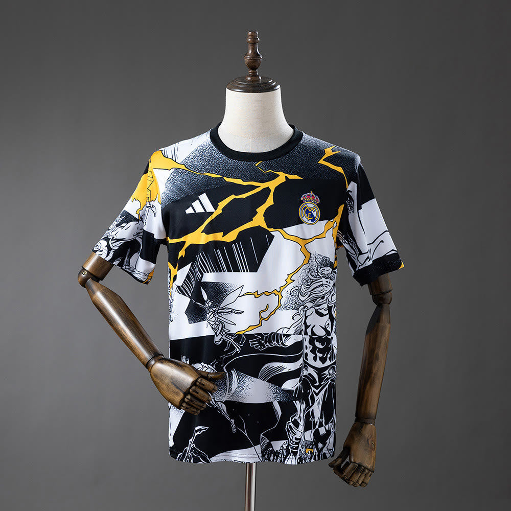 Camisola Real Madrid 25/26 Avengers - Pré-Jogo (Preto e Branco)