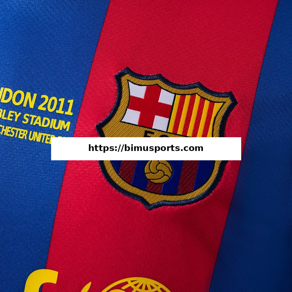 Camisola Barcelona 201011 Principal Edição da Liga dos Campeões Retro de Manga Comprida